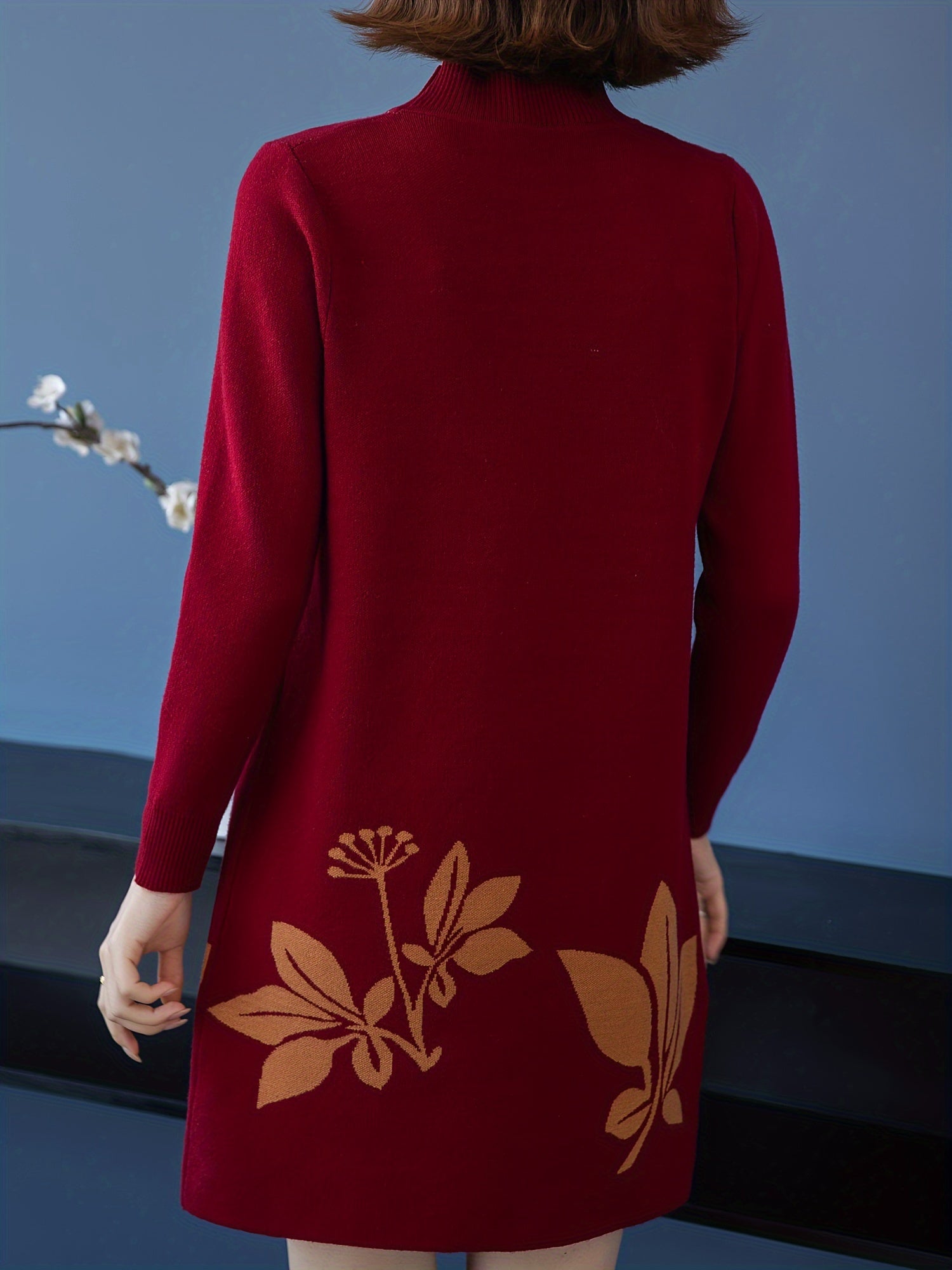 Lourdes - Elegant floral sweater dress with round neck