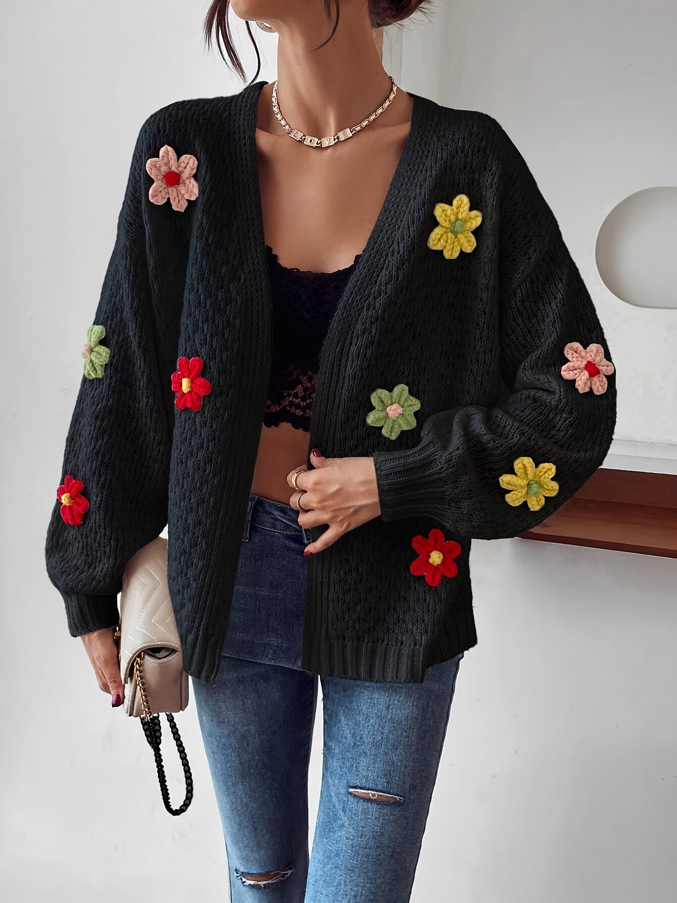 Risette - Floral Pattern Knitted Cardigan