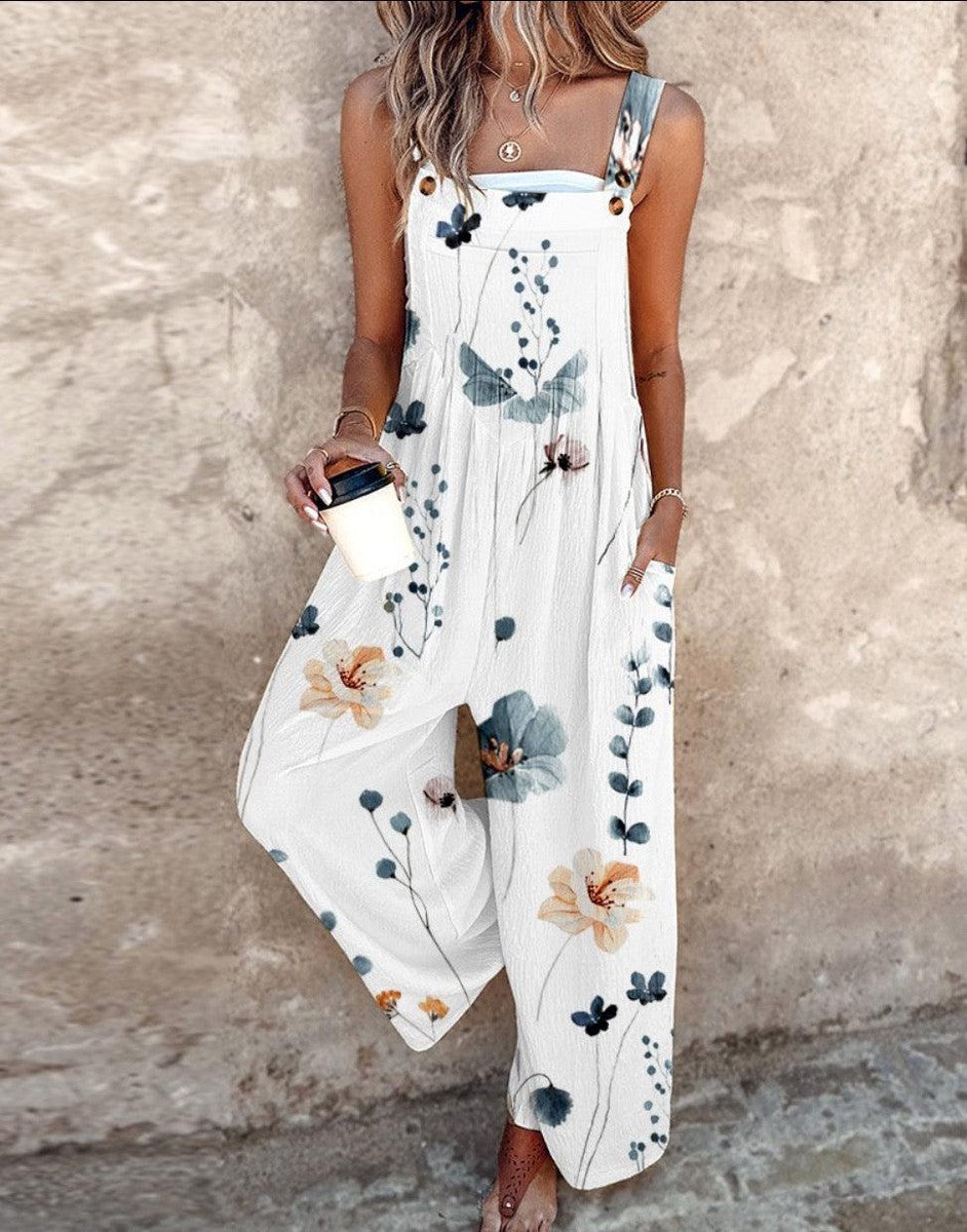 Indira - Sleeveless jumpsuit with plant print for a fresh and elegant summer look