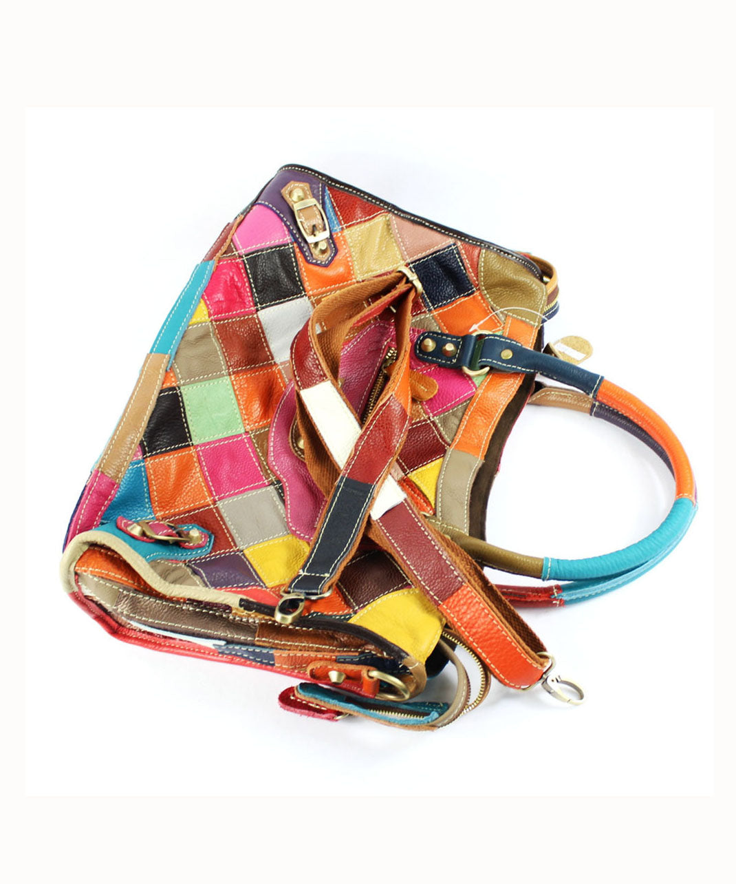 Gravina - Elegant patchwork calfskin tote bag with zipper and Colourblock studs