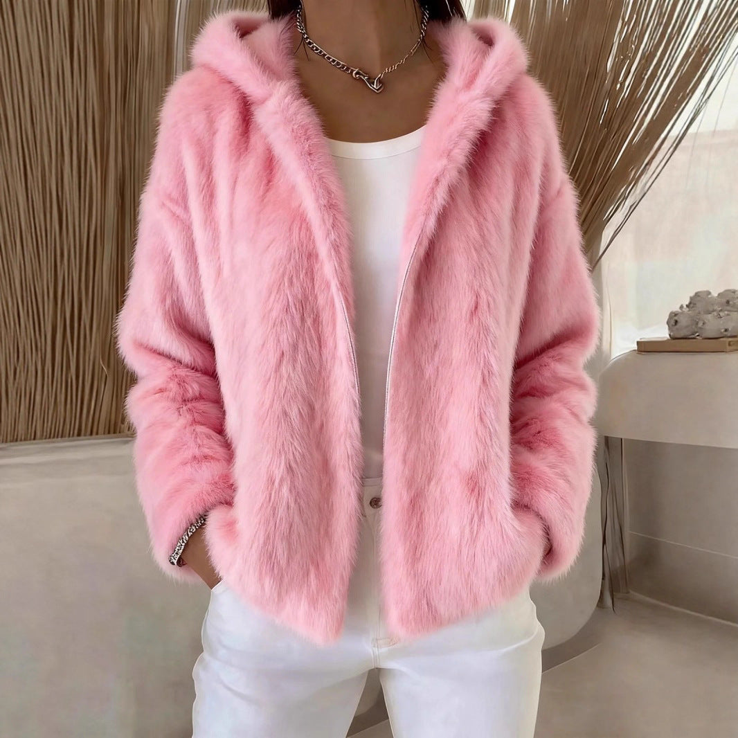 Pavirae - Soft Plush Zip-Up Hooded Jacket