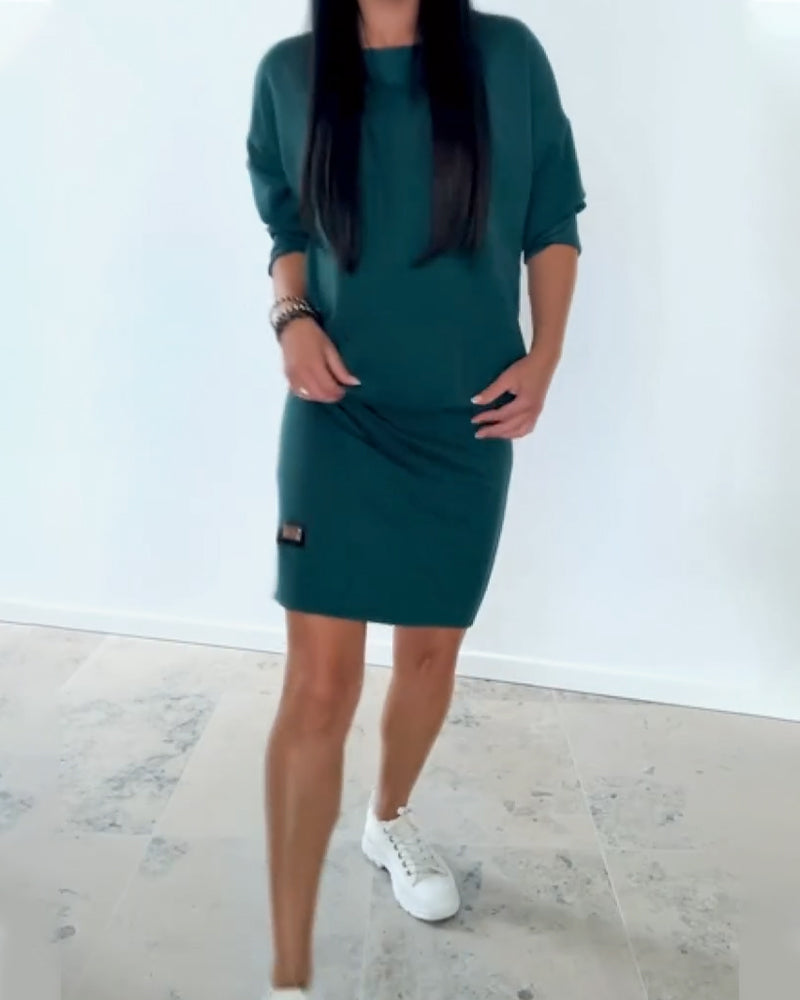 Jovirae - Casual Straight Dress with Long Sleeves
