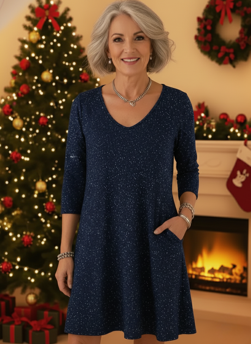 Amelindra - Pretty Sparkling V-Neck Festive Dress