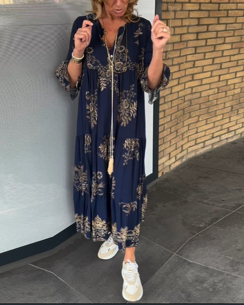 Meline - Loose Vintage V-Neck Dress