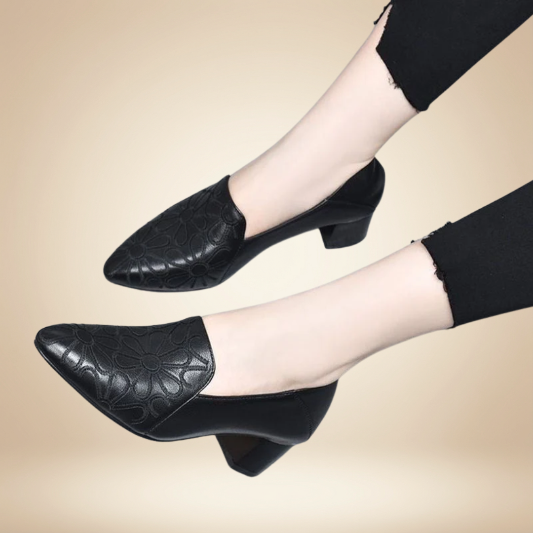 Doralyn - Genuine Leather Pumps with Elegant Embroidery