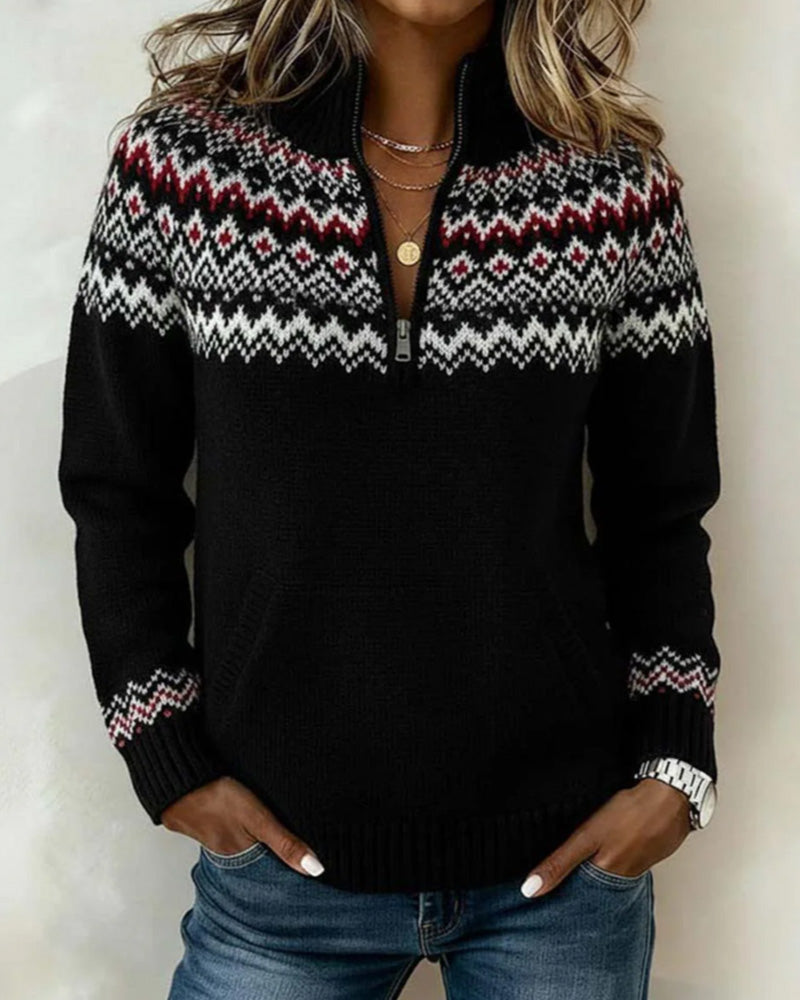 Brisavelle - Vintage Sweater with Zip Collar