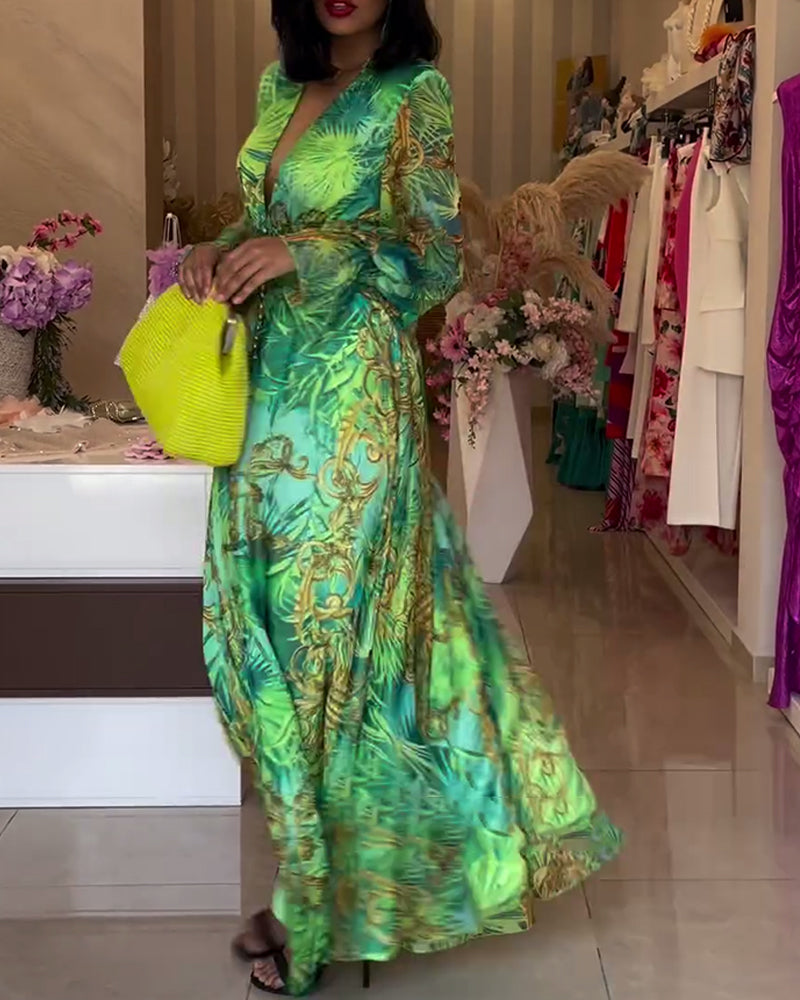 Aceline - Elegant Printed Empire Waist Long Dress