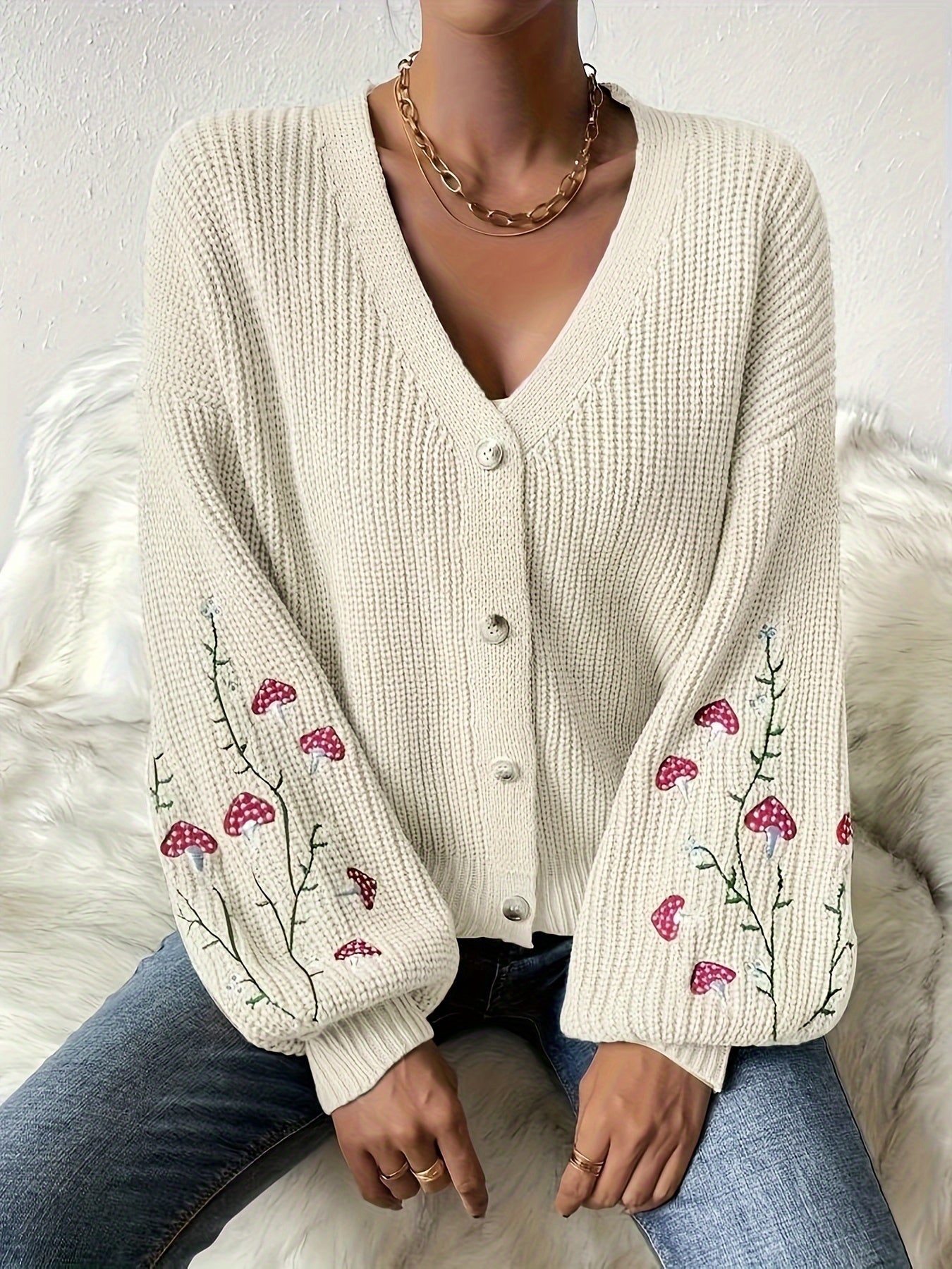 Romilly - Mushroom Embroidered Cardigan