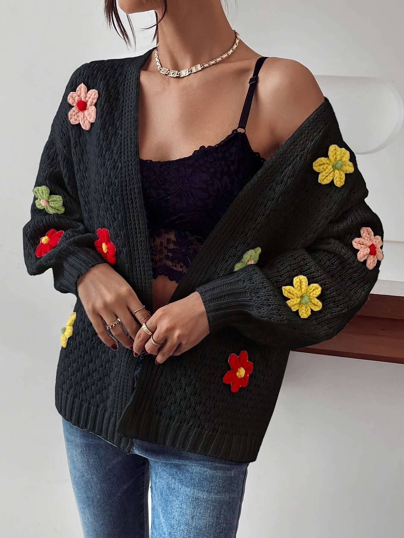 Risette - Floral Pattern Knitted Cardigan