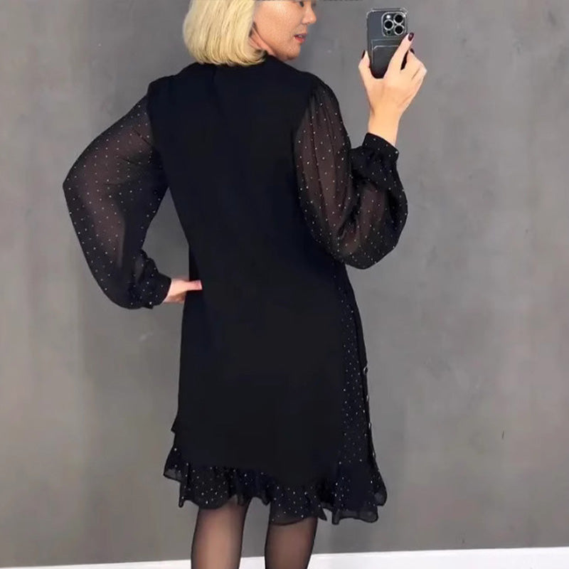 Thessariae - Elegant Dress with Crystals and Round Neck