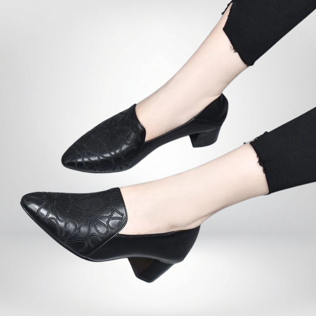 Doralyn - Genuine Leather Pumps with Elegant Embroidery