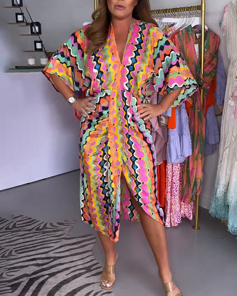 Rosaria - Women's MultiColour V-Neck Midi Dress