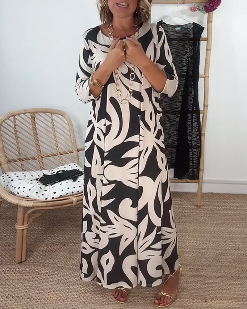 Jewel - Printed dress with long sleeves and round neck