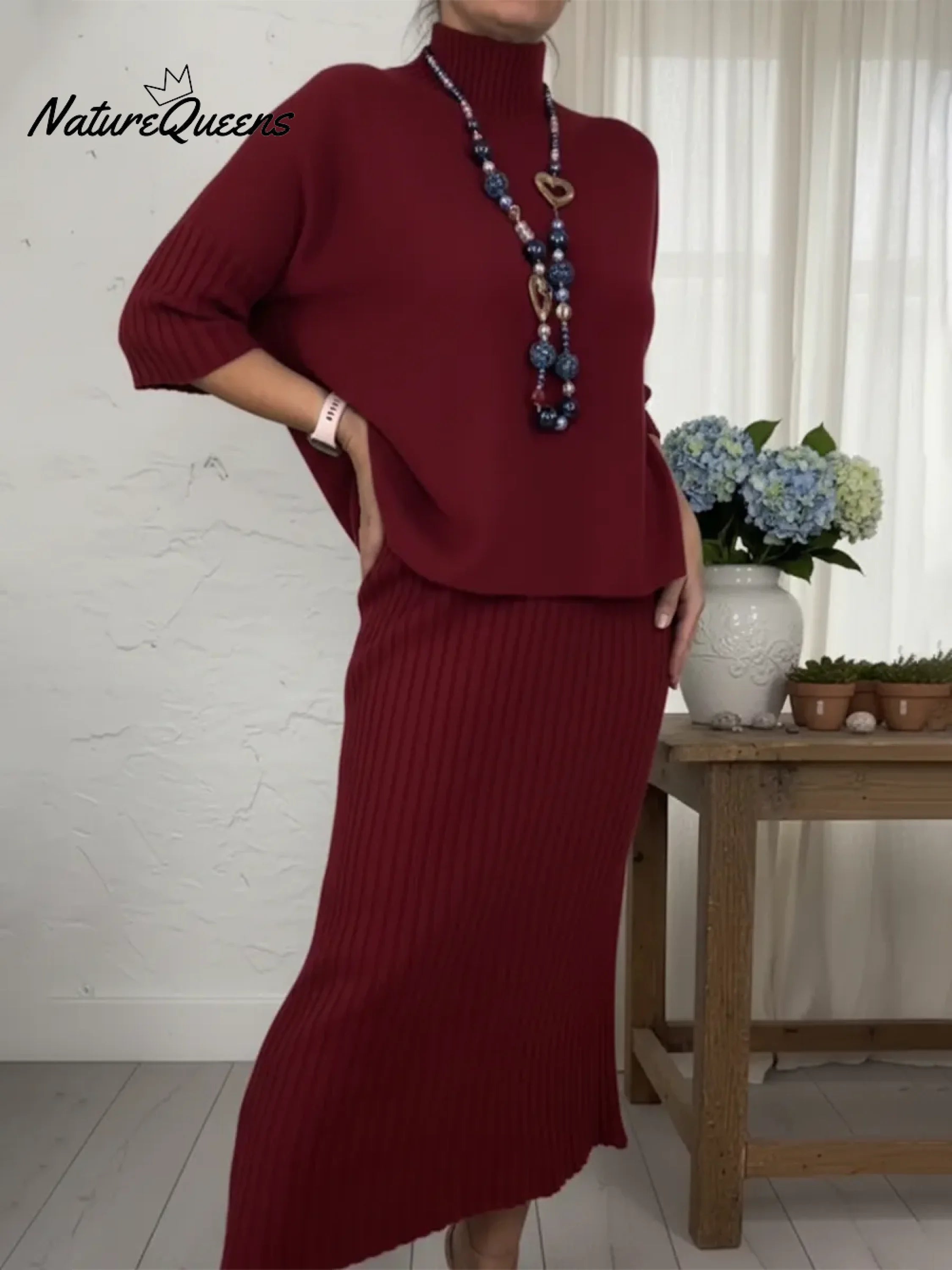 Auralinda - Two-Piece Knitted Set with Turtleneck