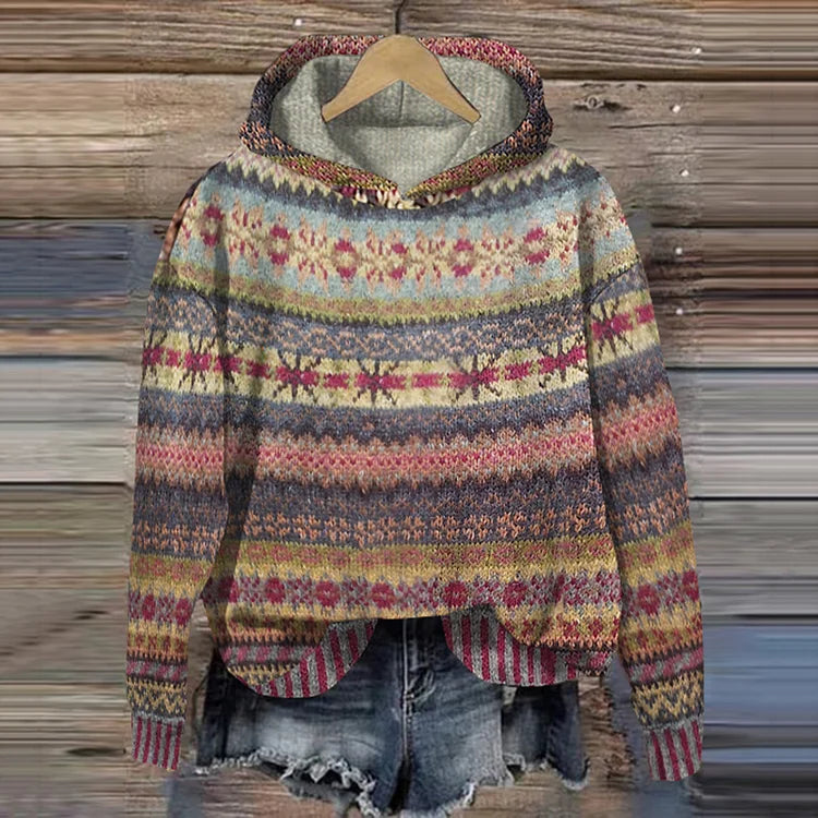 Aurelissa - MultiColour Ethnic Hoodie in Soft Knit