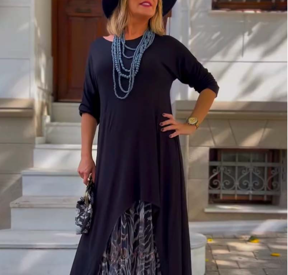 Evelorae - Chic Asymmetrical Dress with Tulle Skirt