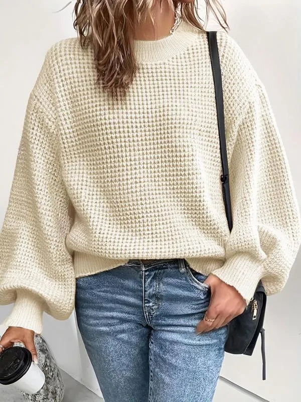 Bijou - Women's Knitted Sweater with Lantern Sleeves