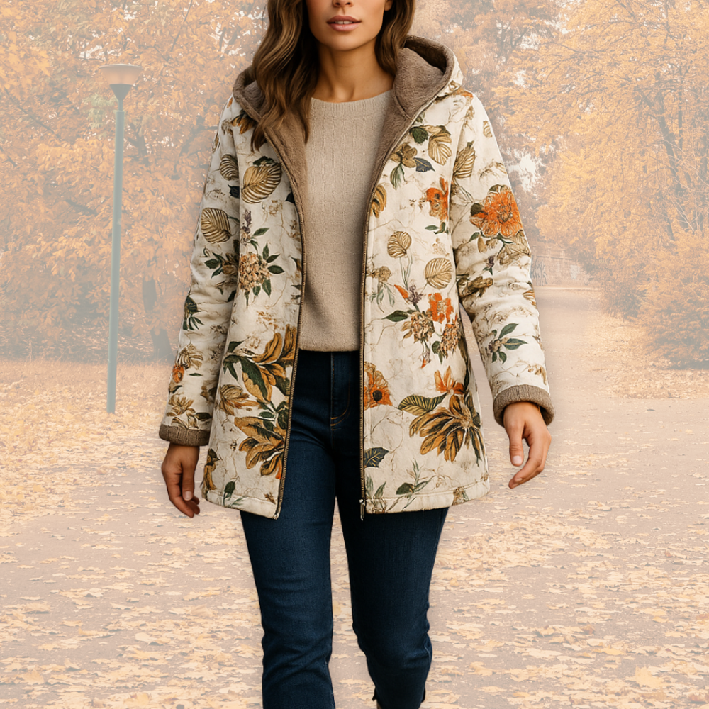 Tavirae - Warm fleece-lined jacket with hood and floral print