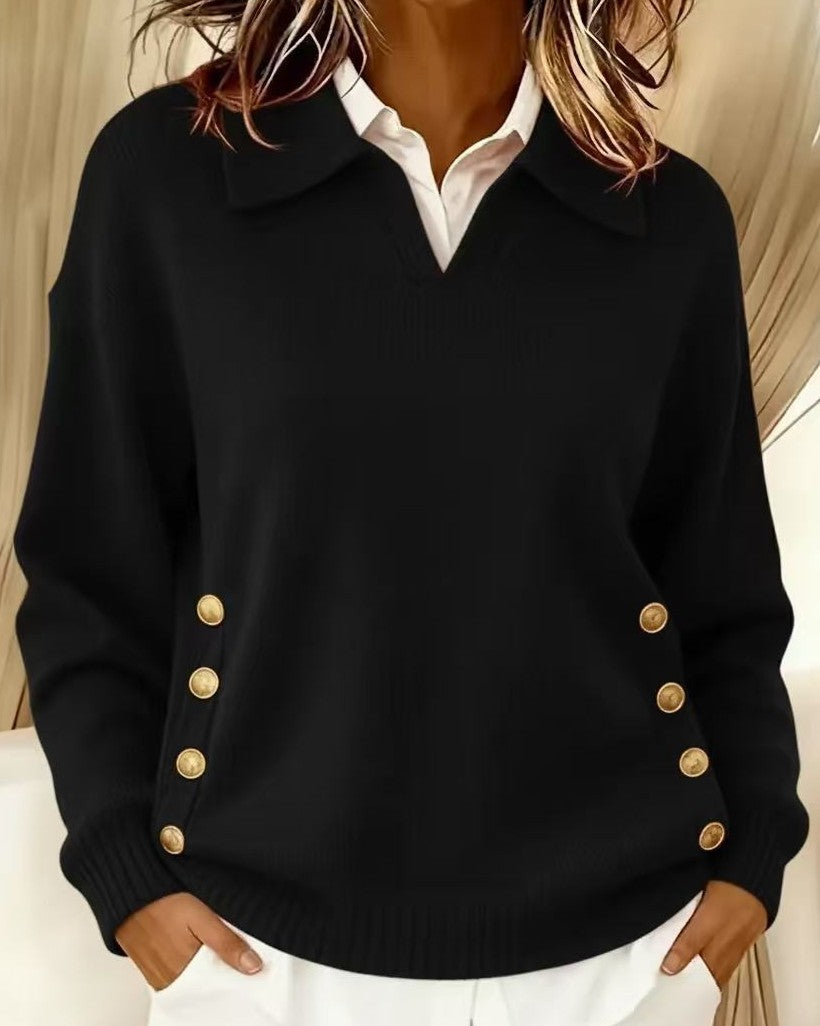 Belinara - Elegant Sweater with Gold Buttons