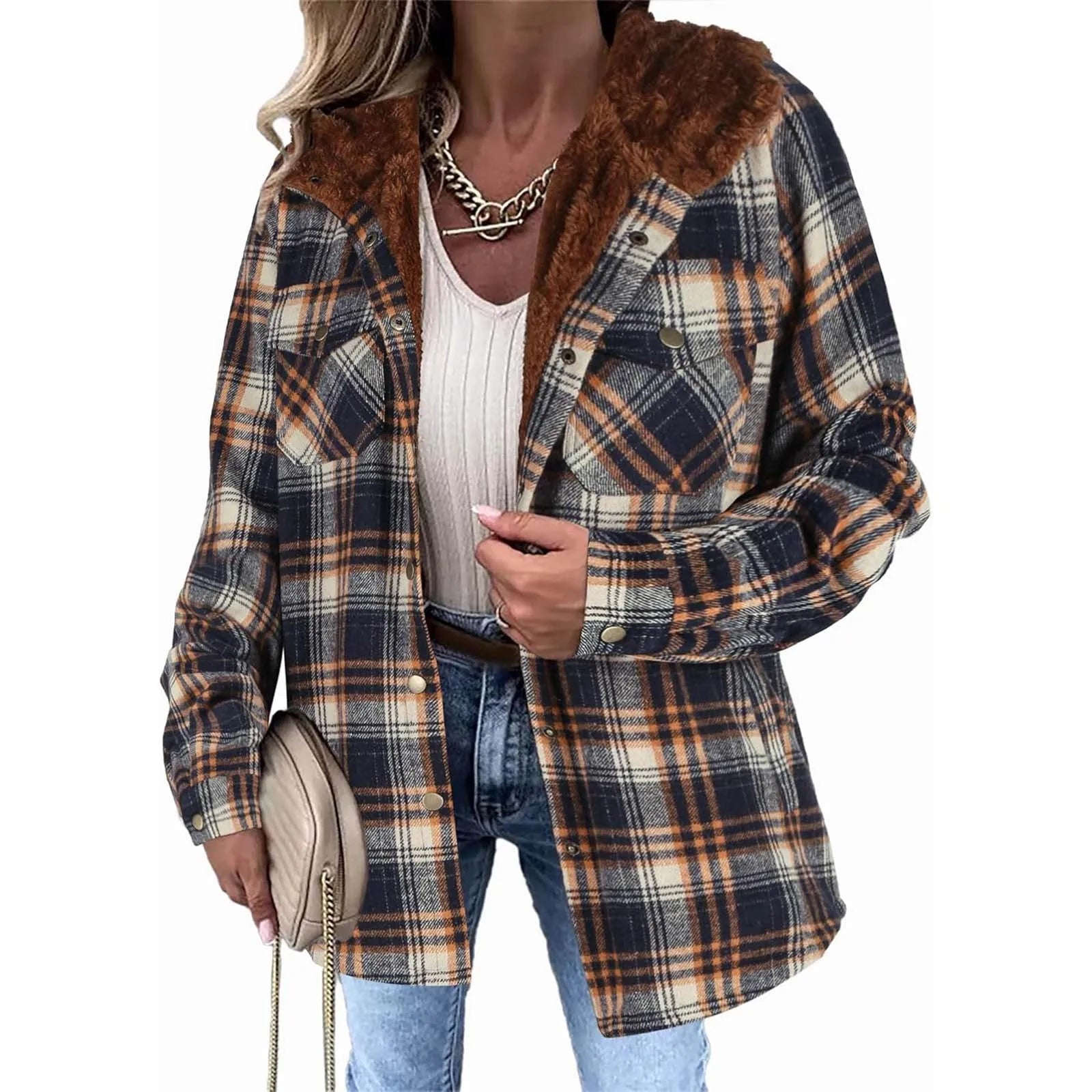 Agathe - Fleece-Lined Checked Jacket with Hood