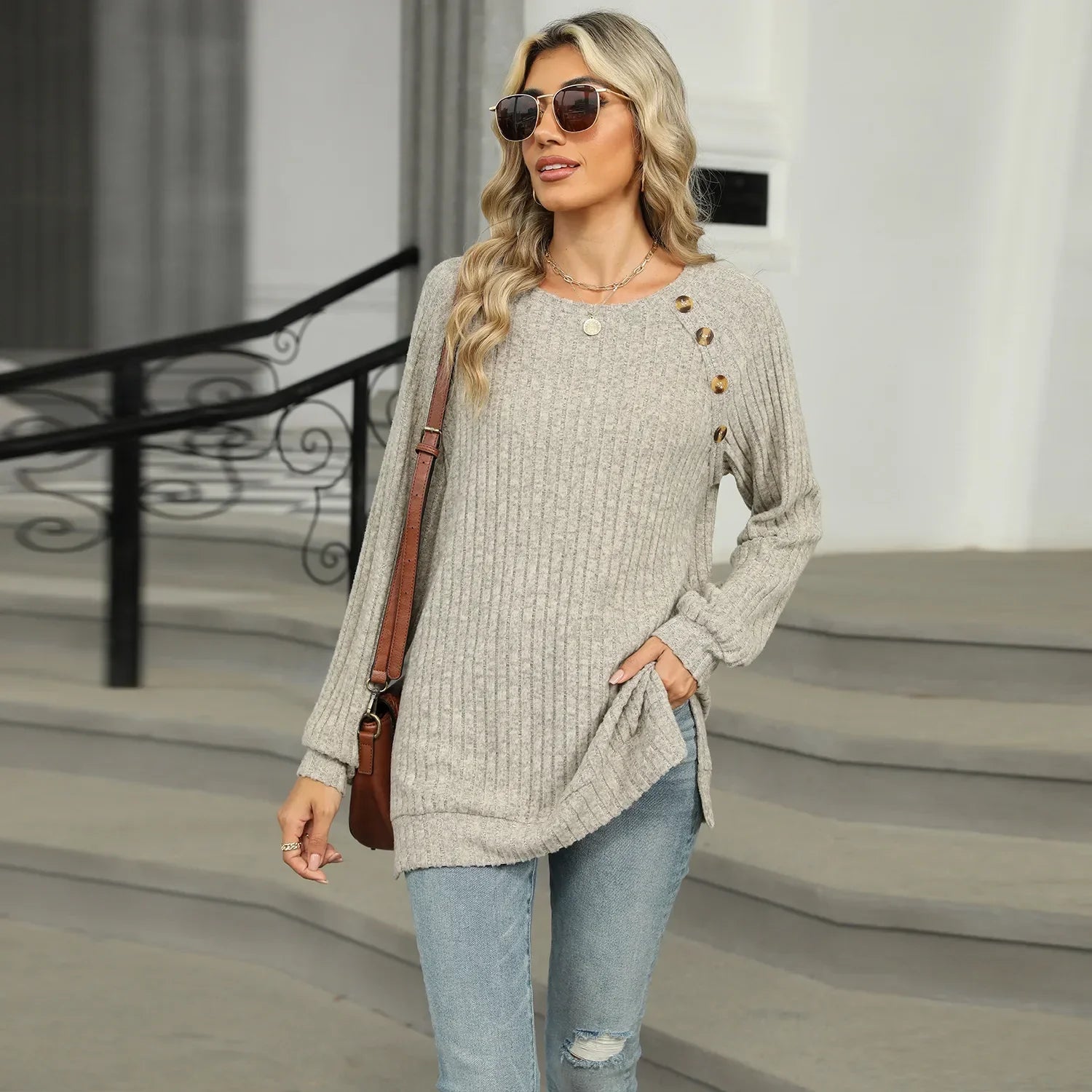 Aline - Elegant women's sweater with decorative buttons