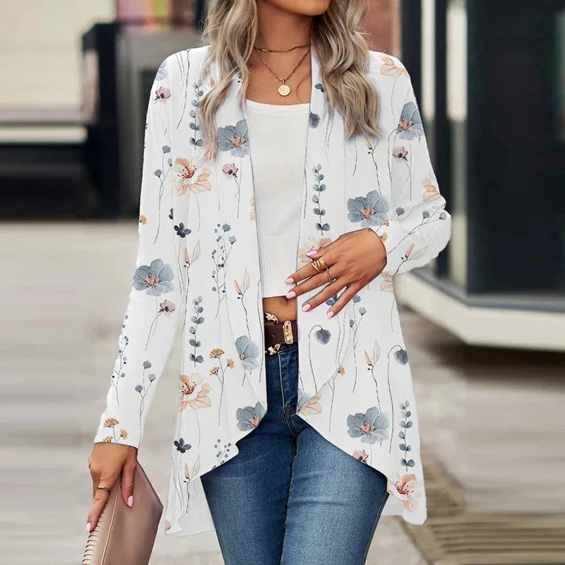 Jolindra - Lightweight Floral Open Neck Cardigan