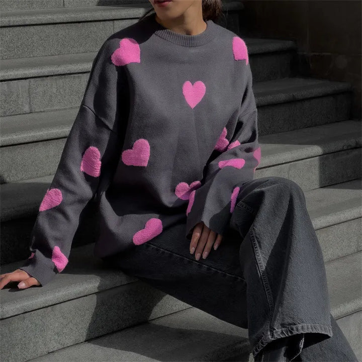 Abigail - Heart Pattern Knitted Sweater