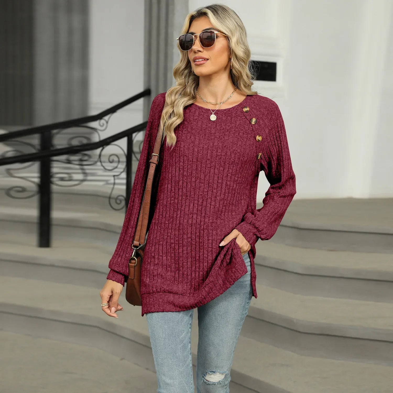 Aline - Elegant women's sweater with decorative buttons