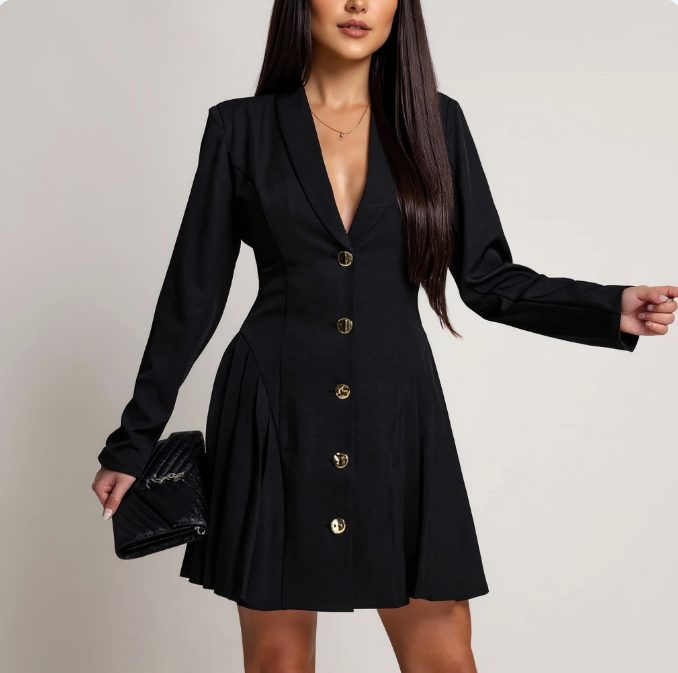 Nelavienne - Chic Fitted Dress with Metal Buckle