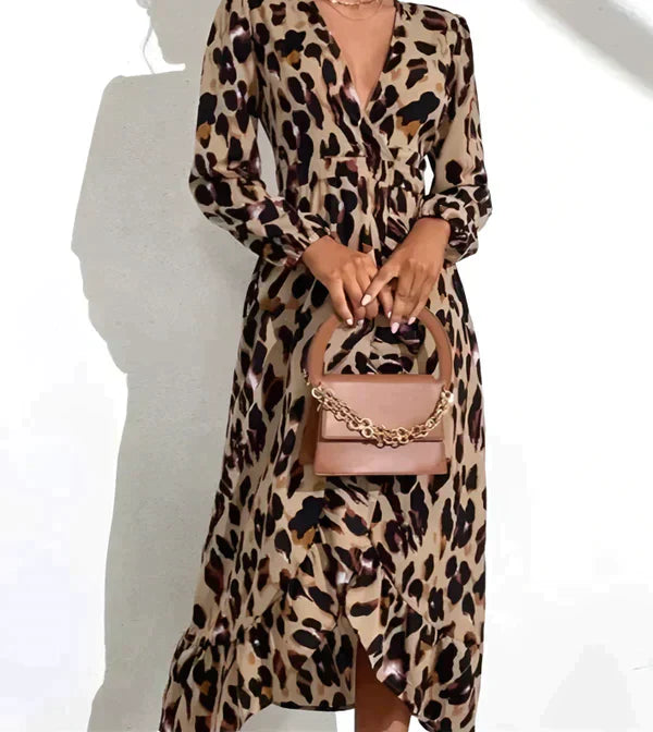 Marguerite - Leopard Print V-Neck Dress