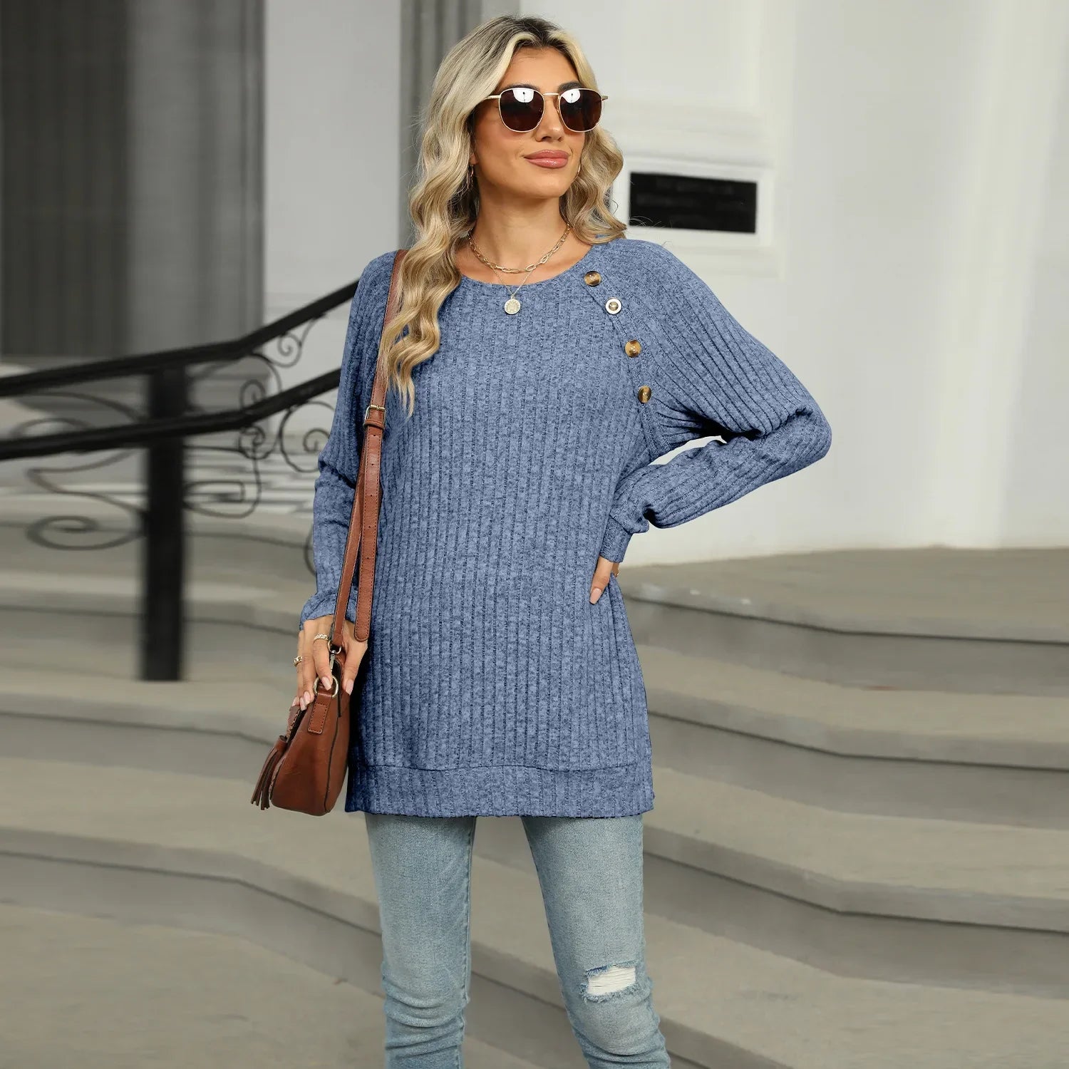 Aline - Elegant women's sweater with decorative buttons