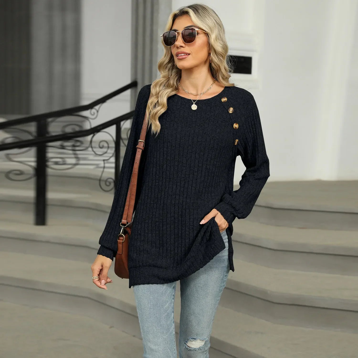 Aline - Elegant women's sweater with decorative buttons