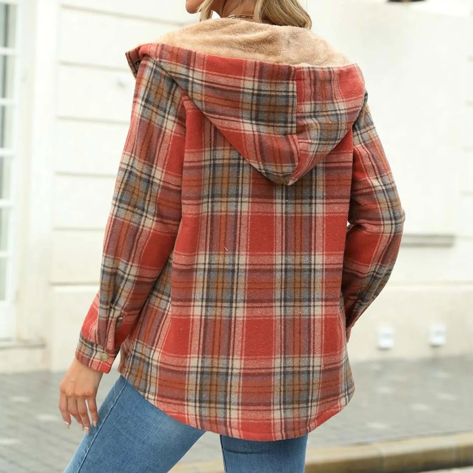 Agathe - Fleece-Lined Checked Jacket with Hood