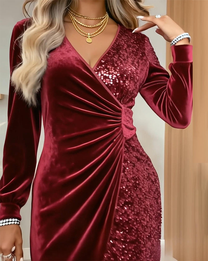 Fayriona - Sexy Velvet Dress with Sequins and Low Neckline