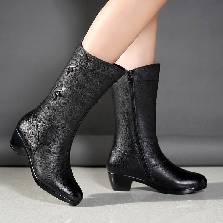 Dorelline - Women's Mid-Calf Ankle Boots with Chunky Heel