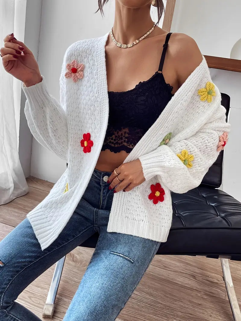 Risette - Floral Pattern Knitted Cardigan