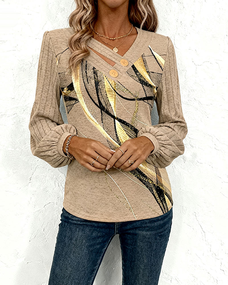 Briavine - Elegant Striped Blouse with Puffed Lantern Sleeves