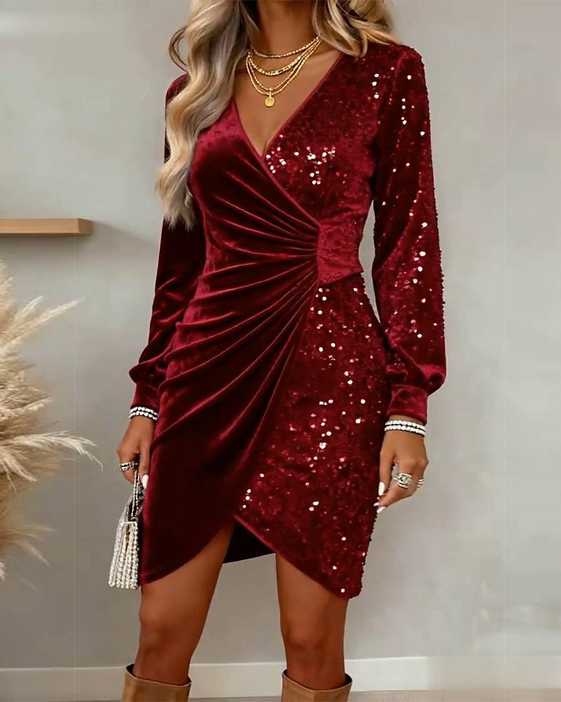 Fayriona - Sexy Velvet Dress with Sequins and Low Neckline
