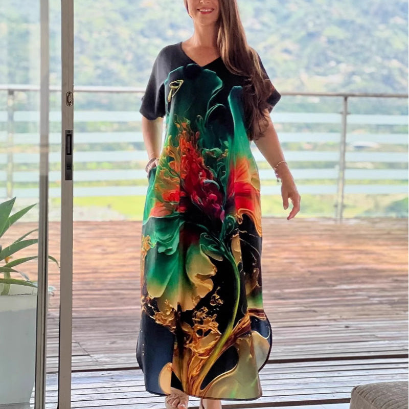 Tirena - Short Sleeve Printed Casual Dress