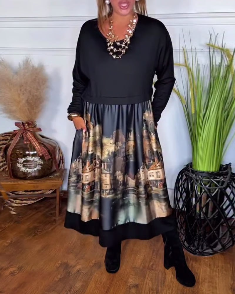 Delyssara - Loose-fitting, patterned dress with long sleeves