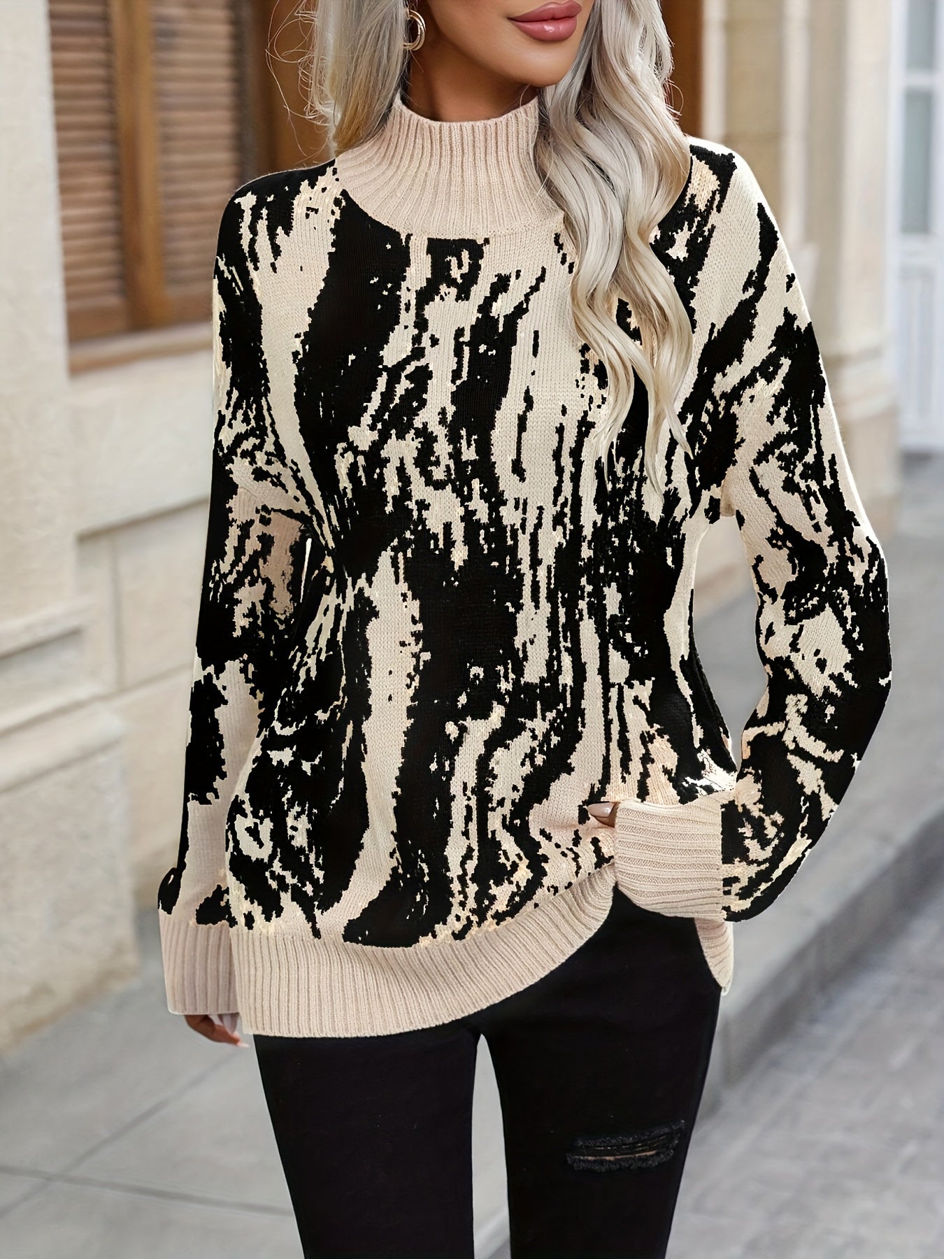 Nicole - Elegant Two-Tone High Neck Sweater