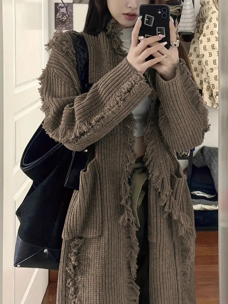 Reine - Long Fringed Cardigan - Casual and Trendy Style