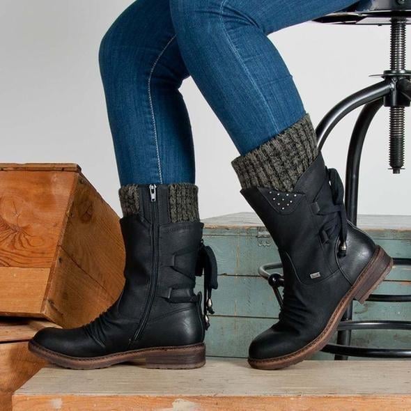 Ovelina - Women's Warm Lace-Up Ankle Boots for Winter
