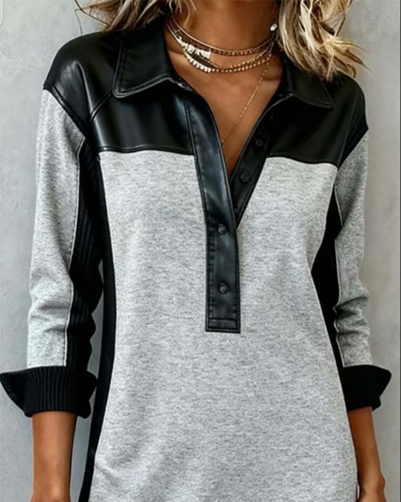 Jorellisse - Elegant Patchwork Dress with Long Sleeves