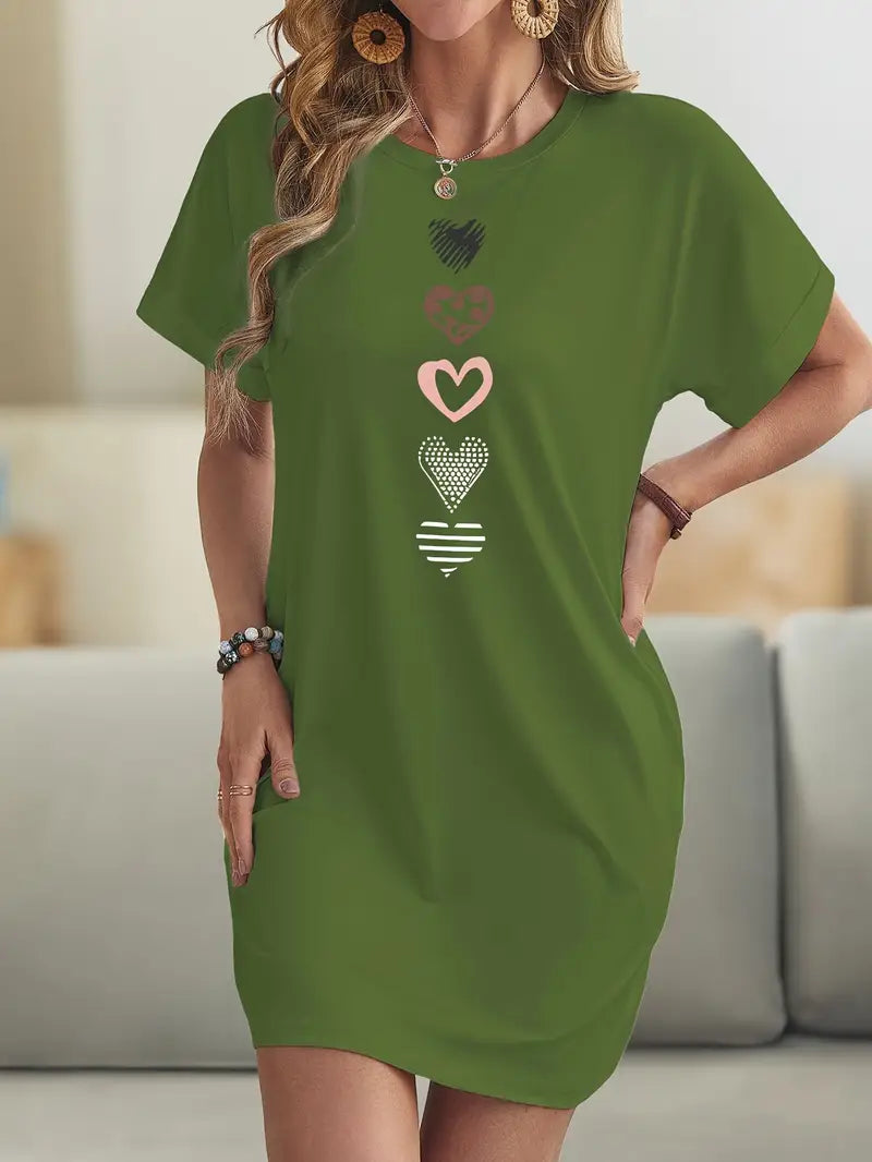 Milia - Graphic Hearts Casual Dress - Cool Elegance &amp; Absolute Comfort