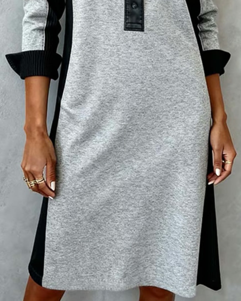 Jorellisse - Elegant Patchwork Dress with Long Sleeves