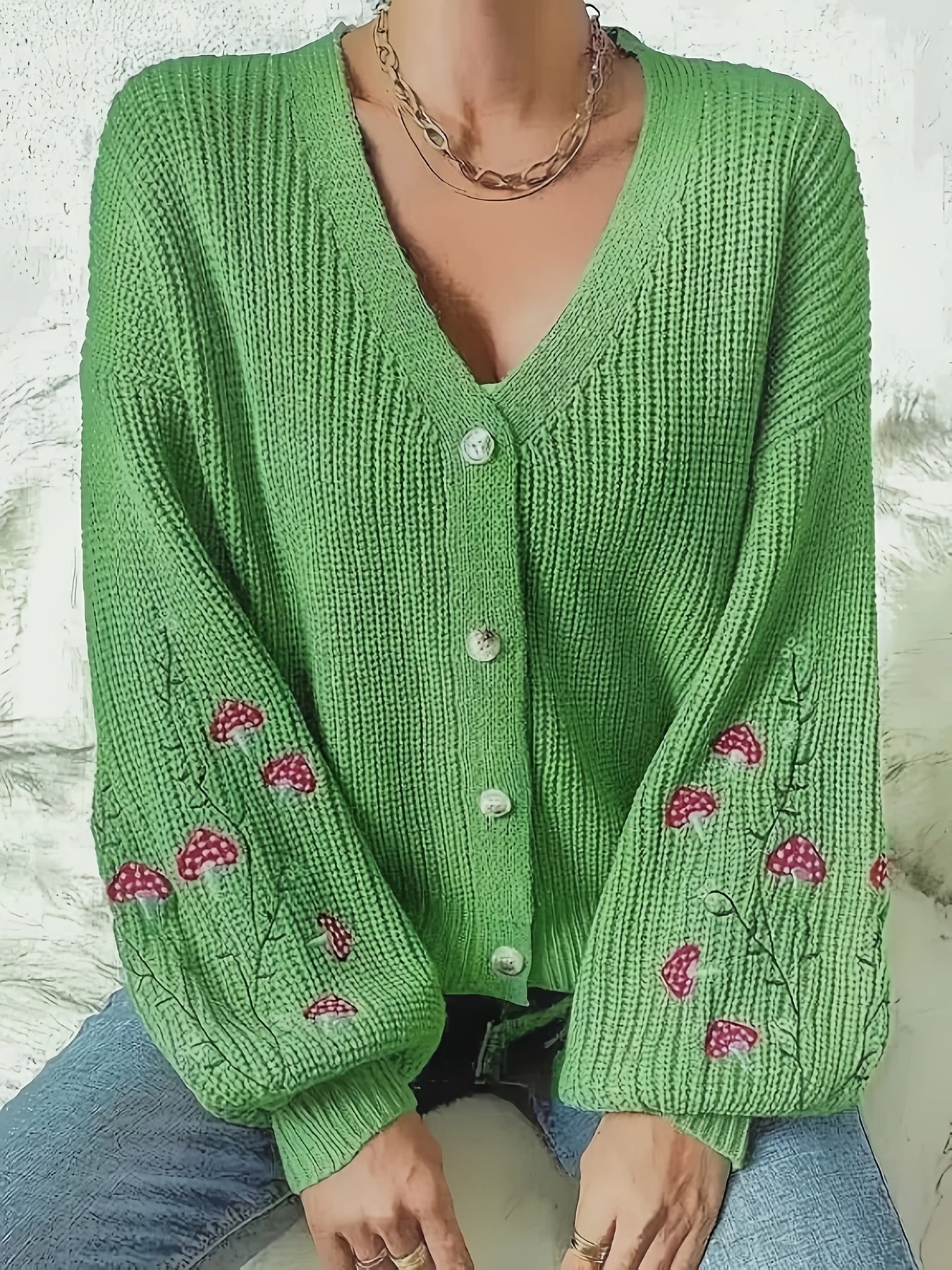 Romilly - Mushroom Embroidered Cardigan