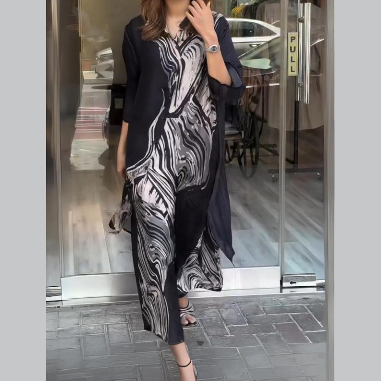 Clarice - Women's 2-Piece Flowy Shirt Dress