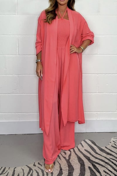 Benoîte - Women's 2-Piece Halter Lace-Up Backless Set with Wide Leg Pants