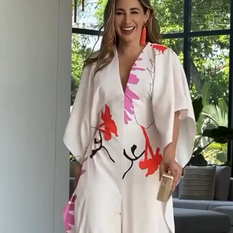 Séverine - Floral Jumpsuit with Irregular Sleeves and Wide Legs